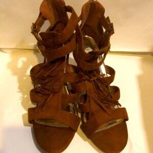 AEROSOL Ladies brown strapped sandals with blocks heels in size 14